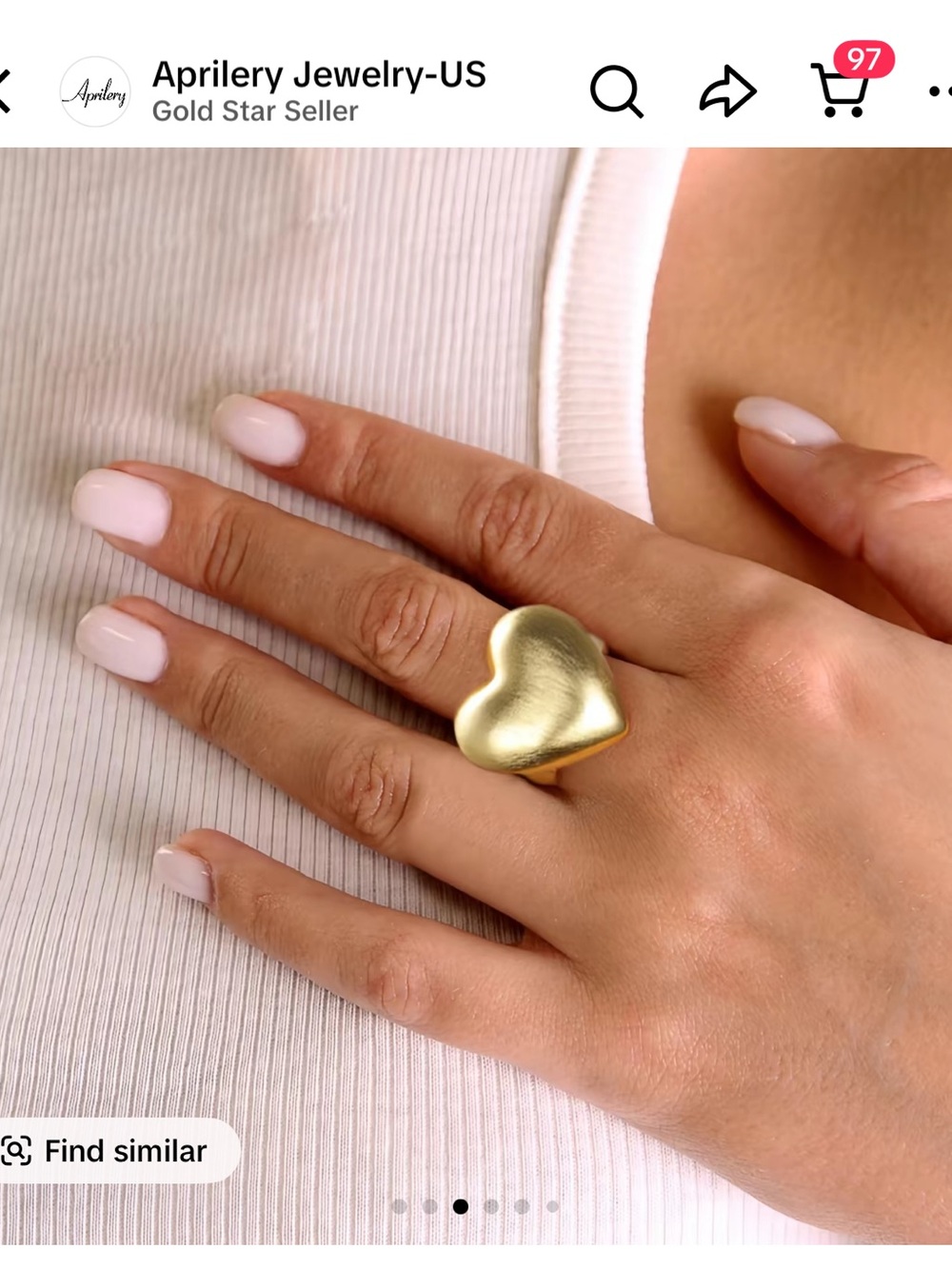 Aprillery Gold Heart Ring — Polished Gold Statement Band